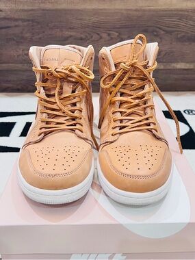 2015 Vintage Nike Air Jordan I Pinnacle Vachetta Tan Sail Leather Sneakers.